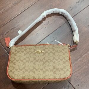 Coach Signature Brown and Tan Wristlet